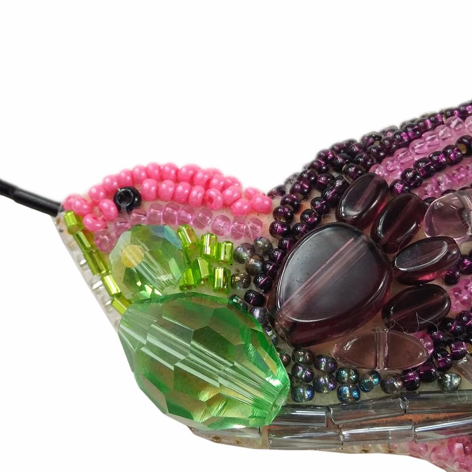 BP-217C Beadwork kit featuring colorful Preciosa and Crystal Art beads, instruction chart, and crafting materials for creating a brooch.